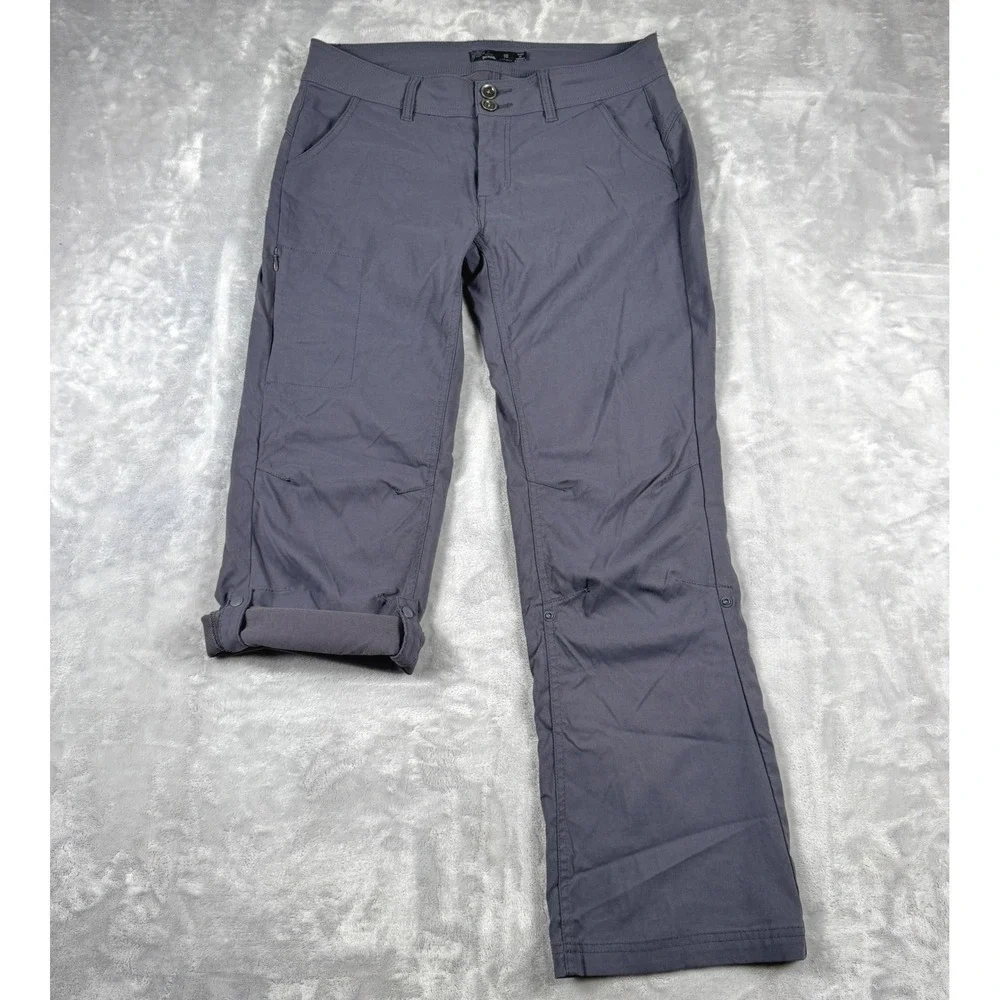 Prana Halle Hiking Pants Womens 10 Gray‎ Stretch Zion Roll Up Leg Outdoor